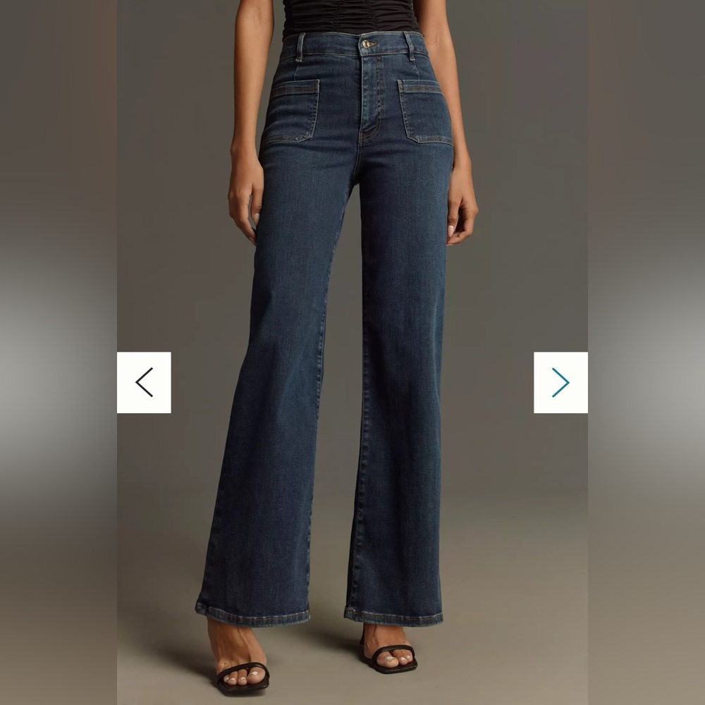 FRAME Le Slim Palazzo High-Rise Wide-Leg Jean Cursive Bardot Pocket Size 32